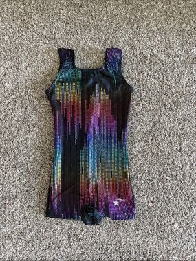 Girls Black Active Short Unitard with Multicolor Sparkle
